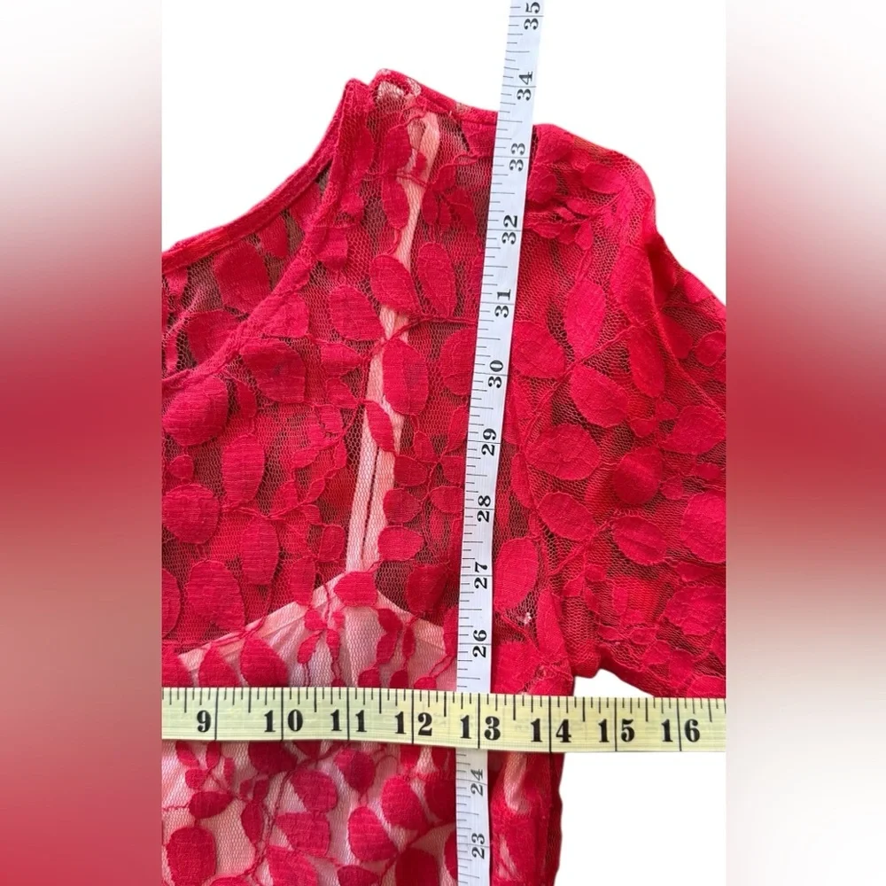 Free People Vibrant Red Lace Mini Dress Size 4 - Picture 11 of 12